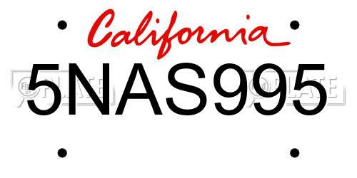 5NAS995 California License Plate