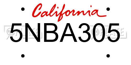 5NBA305 California License Plate