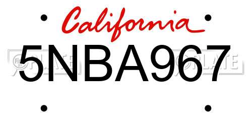 5NBA967 California License Plate