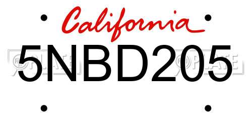 5NBD205 California License Plate