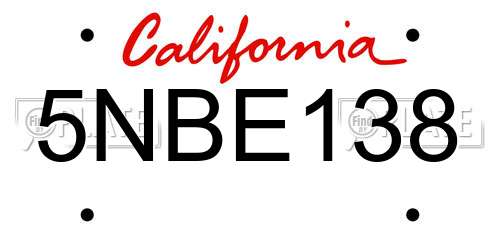 5NBE138 California License Plate