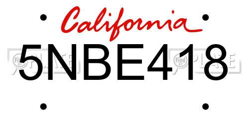5NBE418 California License Plate