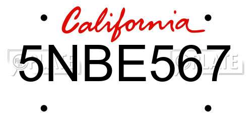 5NBE567 California License Plate