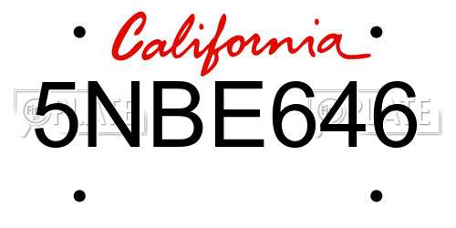 5NBE646 California License Plate