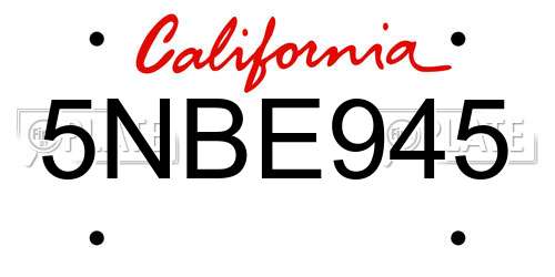 5NBE945 California License Plate