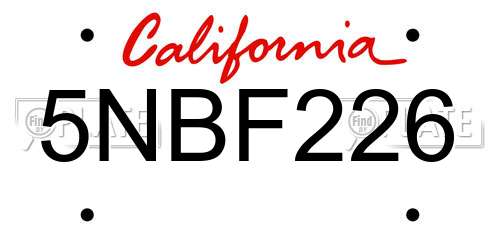 5NBF226 California License Plate