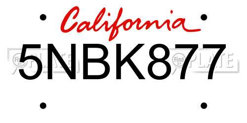 5NBK877 California License Plate