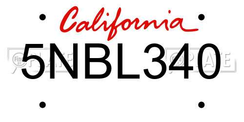 5NBL340 California License Plate