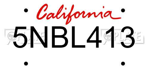 5NBL413 California License Plate