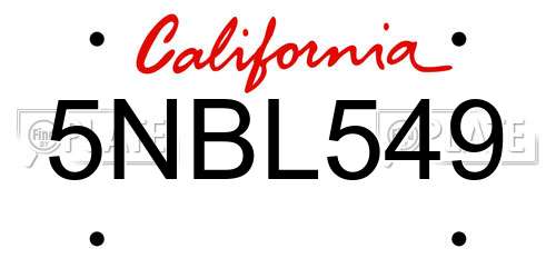 5NBL549 California License Plate
