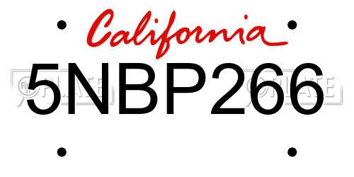 5NBP266 California License Plate