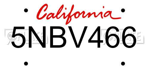 5NBV466 California License Plate