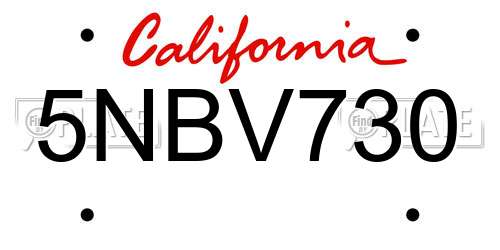 5NBV730 California License Plate