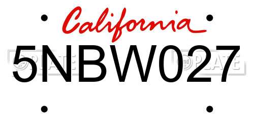 5NBW027 California License Plate