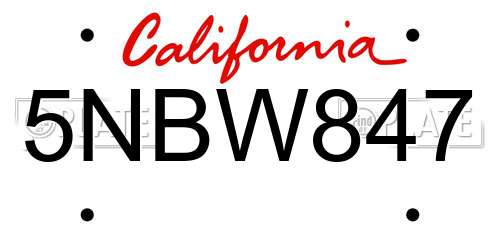 5NBW847 California License Plate