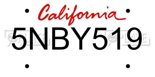 5NBY519 California License Plate