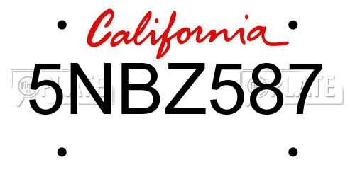 5NBZ587 California License Plate