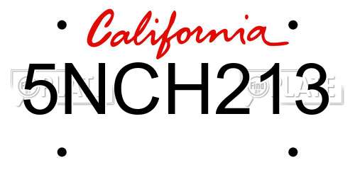 5NCH213 California License Plate