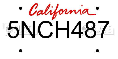 5NCH487 California License Plate