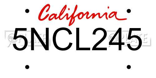 5NCL245 California License Plate