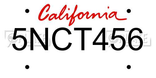 5NCT456 California License Plate