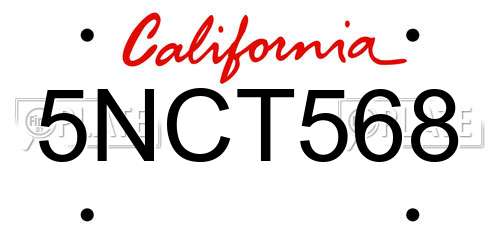 5NCT568 California License Plate