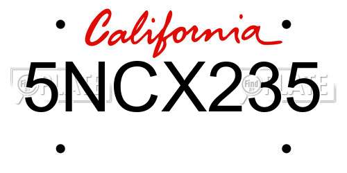 5NCX235 California License Plate