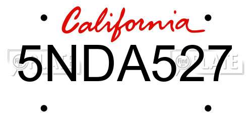 5NDA527 California License Plate