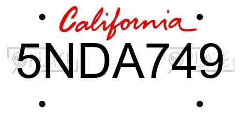 5NDA749 California License Plate