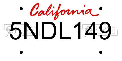 5NDL149 California License Plate