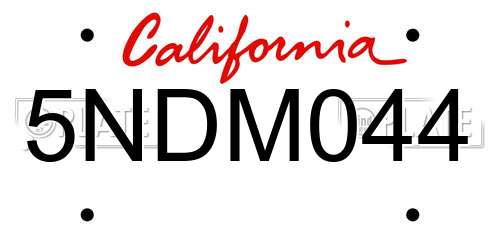 5NDM044 California License Plate