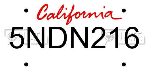 5NDN216 California License Plate