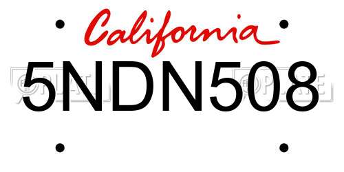 5NDN508 California License Plate