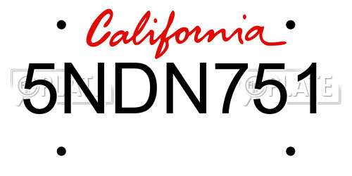 5NDN751 California License Plate