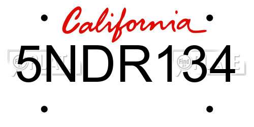 5NDR134 California License Plate