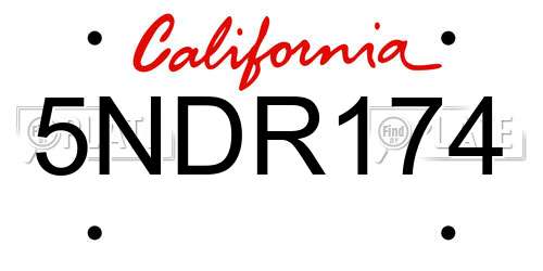 5NDR174 California License Plate