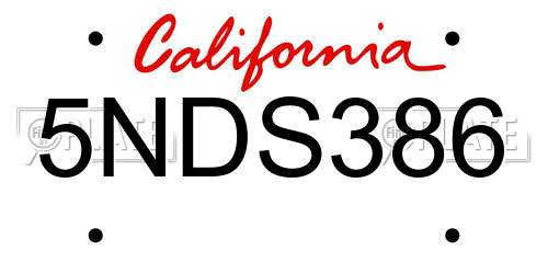 5NDS386 California License Plate