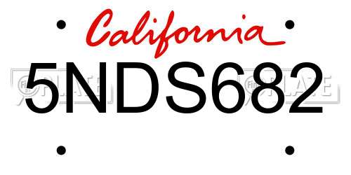 5NDS682 California License Plate