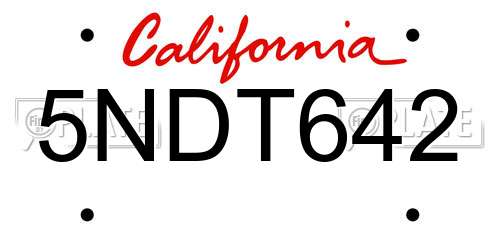 5NDT642 California License Plate
