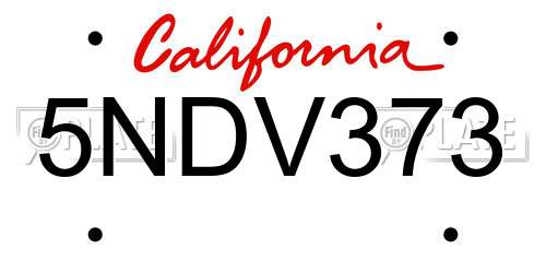 5NDV373 California License Plate