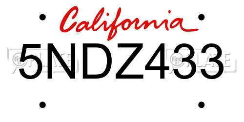 5NDZ433 California License Plate