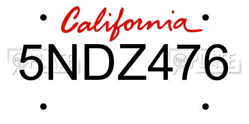 5NDZ476 California License Plate