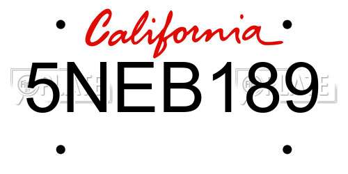 5NEB189 California License Plate