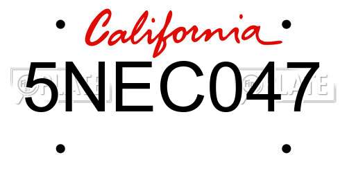5NEC047 California License Plate