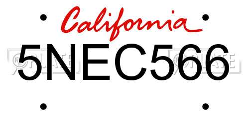 5NEC566 California License Plate
