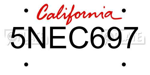 5NEC697 California License Plate