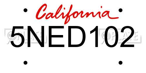 5NED102 California License Plate