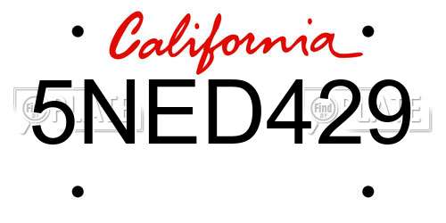 5NED429 California License Plate