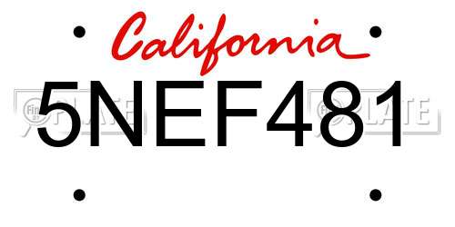 5NEF481 California License Plate