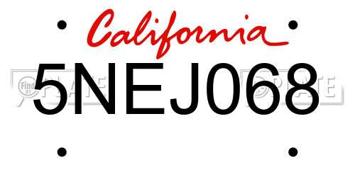 5NEJ068 California License Plate